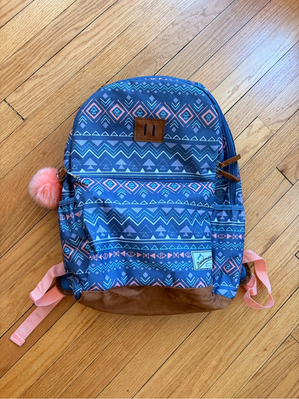 NWOT Kids Aztec Print Backpack with Pink Pom Pom